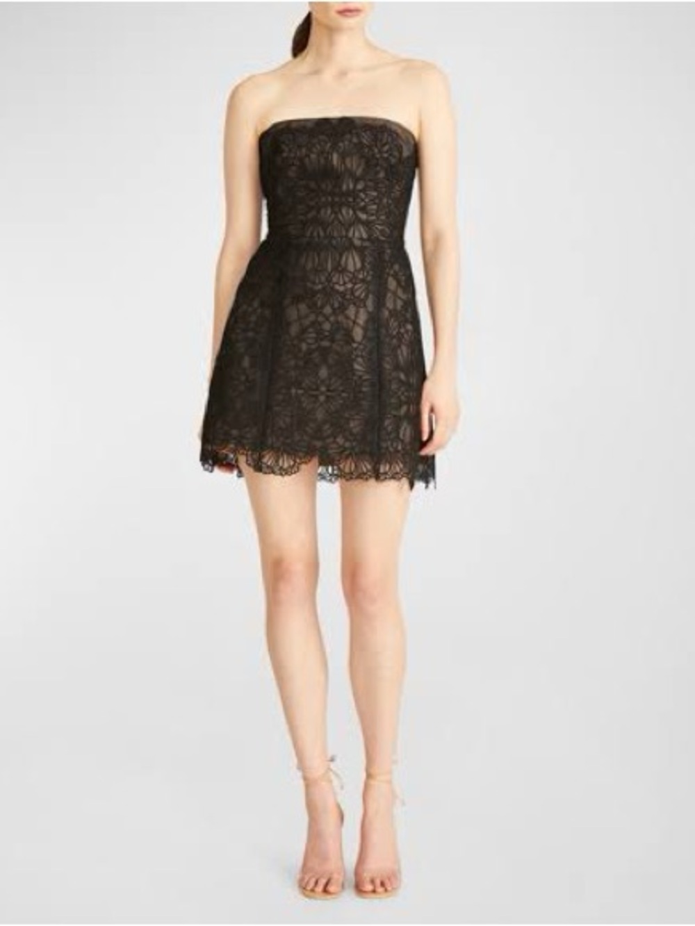 Monique Lhuillier Black Strapless Sloane Lace Cocktail Dress - Size 4 - Like New